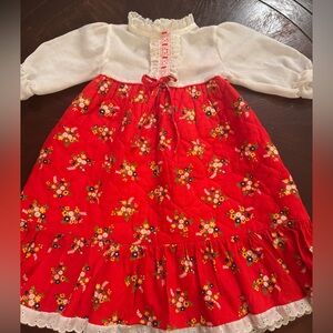 Vintage Sears 70’s- 80’s Girls Prairie  Perma Prest Red Floral Dress